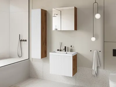 Obrázek produktu pro Koupelnová sestava se zrcadlem CASTERA 1 - wotan / bílá + sifon