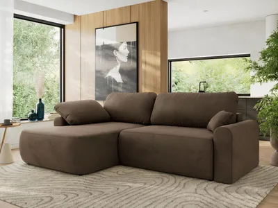 Produktbild von MKS MEBLE Ecksofa CUBO L-form, lose Kissen, Ecksofa 273x187x100 cm mit Schlaffunktion, Bettkasten - Braun Velvet - Links Seite