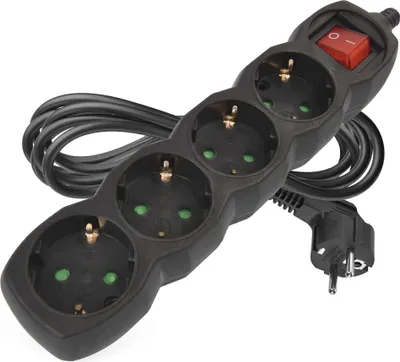 Produktbild von EMOS Steckdosenleiste 4-fach mit Schalter, 3 m Kabel 1,5 mm, schwarz, Steckdosen 45° gedreht, Schuko mit erhöhtem Berührungsschutz, für Innen, PC1423R