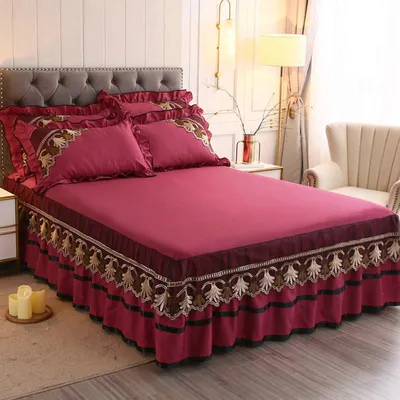 Imagen del producto de Juego de sábanas y fundas de almohada de algodón en color burdeos