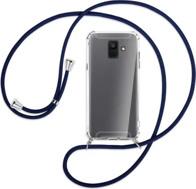 Produktbild von Handykette Backcover-Schutzhülle mit Band (Metall silberfarben) für Samsung Galaxy A6 2018 - dunkelblau