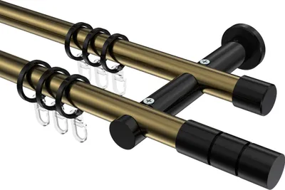 Produktbild von Interdeco Gardinenstange / Vorhangstange Messing Antik / Schwarz, Typ Platon Elanto (Rillenzylinder), 20 mm Ø 2-läufig, 480 cm