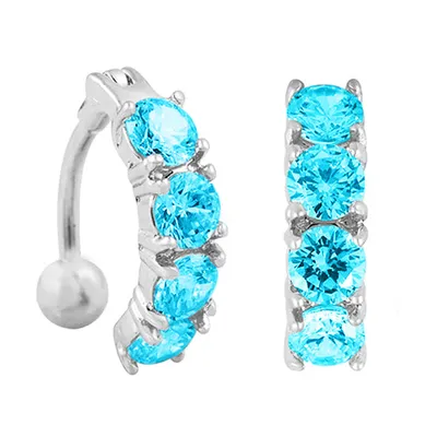 Produktbild von Taffstyle Bauchnabelpiercing Reverse Bauchnabelpiercing Banane Stecker mit 4 Zirkonia Kristallen, Aqua