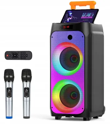 Zdjęcie produktu dla JYX Zestaw do karaoke z 2 mikrofonami duży głośnik Bluetooth subwoofer nowy