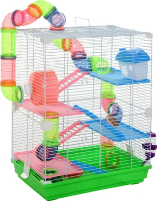 Image de PawHut Cage pour hamster rongeur 5 étages avec tunnels mangeoire roue maison échelles dim. 46L x 30l x 58H cm vert