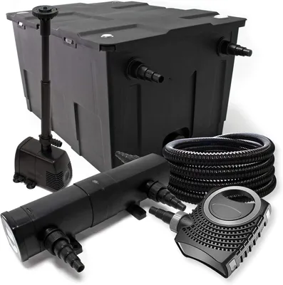 Image de Filtre pour étang, modèle 60.000 litres, comprenant : pompe SuperEco, tuyau, lampe UVC de 18W, pompe à fontaine, et skimmer