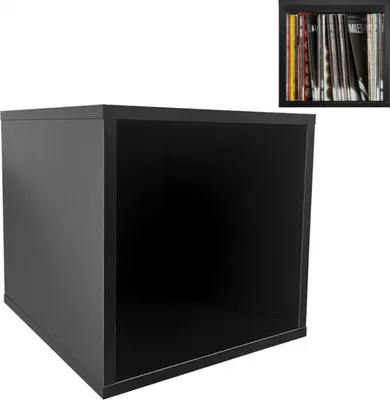 Produktbild von VDD Vinyl Wish LP-Aufbewahrungswürfel, Schwarz, Holz, Modulares System, für 12-Zoll-Schallplatten (ca. 100 LPs), grauer Beton-Look