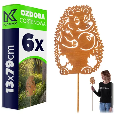 Produktbild von KADAX Gartenstecker Igel aus Cortenstahl, 13 x 79 cm, 6 Stück, Rost Deko für Garten, Edelrost Gartendekoration zum Stecken, rostige Gartendeko, Metall Roststecker