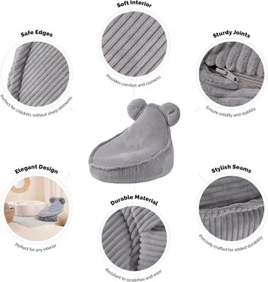 Obrázok produktu pre MISIOO Beanbag Kids - Umývateľný - - Pevná a mäkká konštrukcia - Materiál zo šnúry - 68x45 cm - Ideálny do detskej izby - Sivý