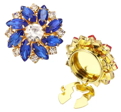 Image de Boutons de manchette - Décorés de fleurs en strass - Pour femmes - Dorés et bleus
