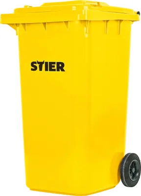 Immagine prodotto di STIER Contenitore per rifiuti a 2 ruote, bidone della spazzatura, volume 240 litri, cestino dei rifiuti, colore: giallo, dimensioni: 576 x 720 x 1067 mm, bidone per rifiuti residui con ruote e coperchio, bidone universale, bidone universale
