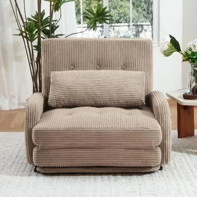 Image de Canapé hauteur sol,- avec fonction sommeil, disponible en plusieurs coloris, tissu velours côtelé moderne, kaki