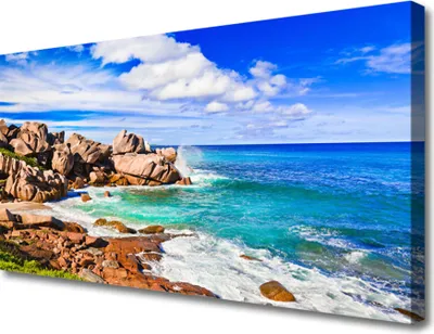Produktbild von Tulup Leinwand-Bilder 100x50 Wandbild Canvas Kunstdruck Strand Felsen Meer Landschaft