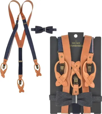 Produktbild von Sir Redman Hosenträger Herren Candiani Denim mit Leder und Fliege