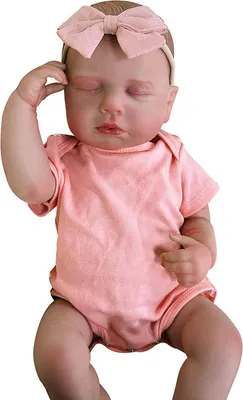 Produktbild von 48 Cm Vollplastikmädchen Mit Geschlossenen Augen, Bemalten Haaren, Verwurzelten Wimpern, Orange-rosa Kurzarm-Einteiler + Hellrosa Schleifenstirnband