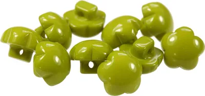 10 x Kinderknopf Blume Motivknopf 1-Loch, 11mm, olivgrün