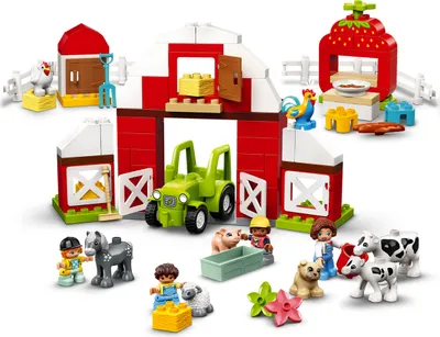 Produktbild von LEGO 10952 DUPLO Scheune, Traktor und Tierpflege, Spielzeug für Kleinkinder ab 2 Jahren mit Figuren: Pferd, Schwein und Kuh