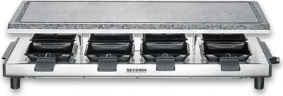 Produktbild von Raclette Naturgrillstein SEVERIN RG 2374 inkl. 8 Raclette-Pfännchen 1700 W RG 2374 aus Edelstahl, schwarzsilber Raclette Raclette Mit Antihaftbeschichteter Grillplatte Raclette Grill Tischgrill