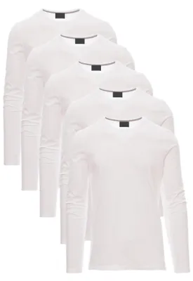 Produktbild von Mivaro Herren 5er Pack Langarmshirts Weiß - 100% Baumwolle Longsleeves mit Rundhals, leicht anliegend, feinmaschiges Gewebe mit 165g/m² Stoffgewicht, Größen S bis 5XL