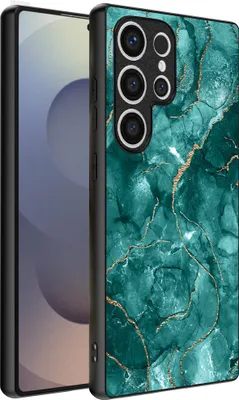 Productafbeelding van Smartphonica TelefoonhoesjeGeschikt voor Samsung Galaxy S25 Ultra met marmerprint - TPU achterkant hoesjeMarmerdesign - Goud, Groen