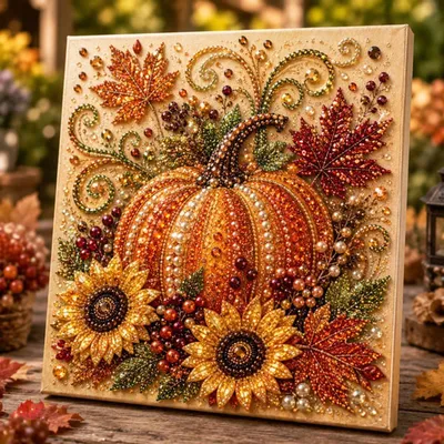 Productafbeelding van Diamond Painting Herfst 3D – DIY set voor het maken van een parelmozaïek met frame – Wanddecoratie