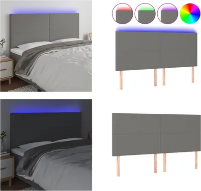 Produktbild von vidaXL LED Kopfteil Dunkelgrau 180x5x118/128 cm Stoff - LED Kopfteil - LED Kopfteile - Kopfteil - Bett-Kopfteil