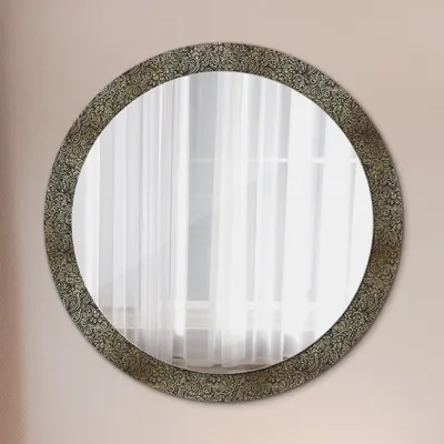 Obrázok produktu pre Okrúhle zrkadlo s modernou potlačou - dekoratívne zrkadlo na stenu -zlaté ornamenty- Ø90cm