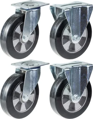 Immagine prodotto di 152 mm 6" rotelle in gomma nera girevoli e fisse con capacità di 1320 kg, set di 4