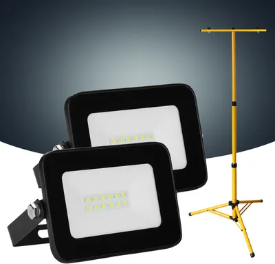 Image de Jopassy 2x 10W LED Projecteur de chantier Projecteur sur trépied Projecteur d'extérieur Lampe de travail Projecteur de chantier IP66 étanche Blanc chaud