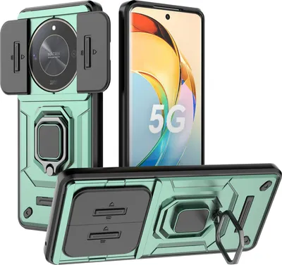 Produktbild von Hülle für Honor X9B Dual Layer Handyhülle Schiebe Kamera Schutz und Ringhalter Ständer Grün