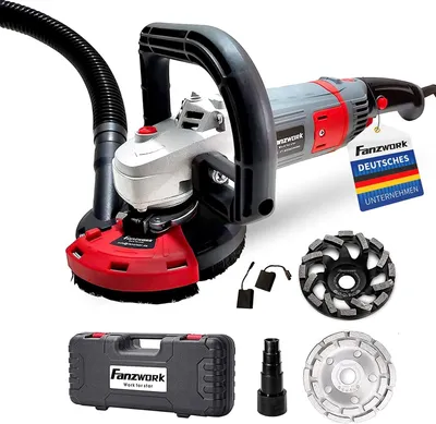 Produktbild von FANZWORK Betonschleifer Betonfräse Set mit Diamantschleiftopf und Absaughaube (1500W/125mm+)