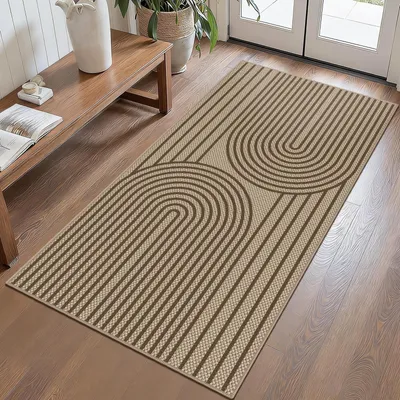 Image de Tapis de sol imitation jute - Tapis antidérapant pour cuisine et couloir, dimensions 80x150 cm