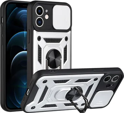Produktbild von iPhone 12 Hülle mit 360° Drehbarer Magnetische Ring Ständer Halter Dia Kameraschutz TPU Bumper Silikon Schutzhülle für iPhone 12 Silber