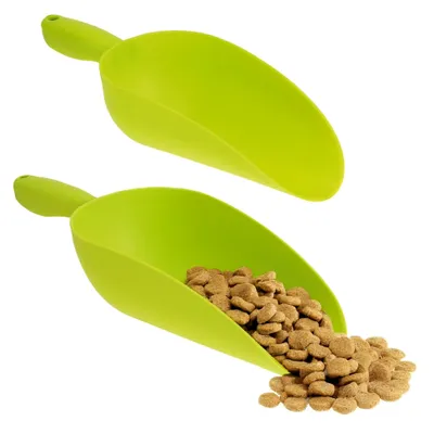 Produktbild von 2 Stück Futterschaufel zum Portionieren von Tierfutter (28,5 cm | 32,5 cm) – Kunststoffschaufel – Abwiegeschaufel für Haustiere – Schaufel für Futter und Saatgut