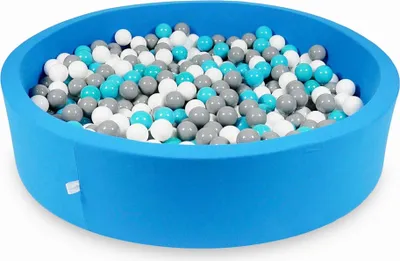 Zdjęcie produktu dla Suchy basen 130x30cm niebieski z piłeczkami 600szt: białe, szare, turkusowe