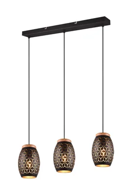 Produktbild von Pendelleuchte, 3-flammig, Höhe anpassbar, mit Holzakzenten, 150 cm Höhe, 71 cm breit, Deckenmontage, schwarz-gold, lightling Bill
