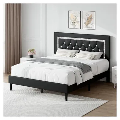 Produktbild von Polsterbett 140 x 200 cm: Doppelbett mit höhenverstellbarem Kopfteil, stabiler Bettrahmen mit Lattenrost, gepolstertes Bettgestell, Schwarz
