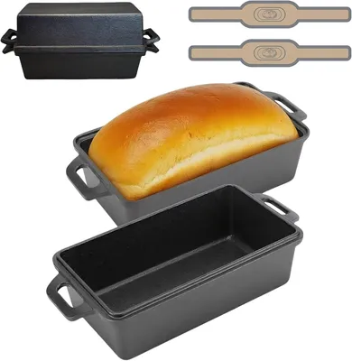 Produktbild von Gusseiserne Brotbackform mit Deckel und Antihaftbeschichtung, ofenfeste Kastenform für Toastbrot, Sauerteig und Nussbrot, Brottopf zum Backen, 25 x 13cm