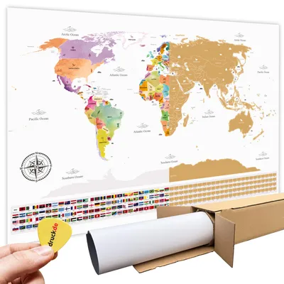 Produktbild von Weltkarte zum Rubbeln I Weiß Gold  I 84,1 x 59,4 cm I Landkarte | Freirubbeln I Rubbelweltkarte | Scratch Off World Map I Englisch