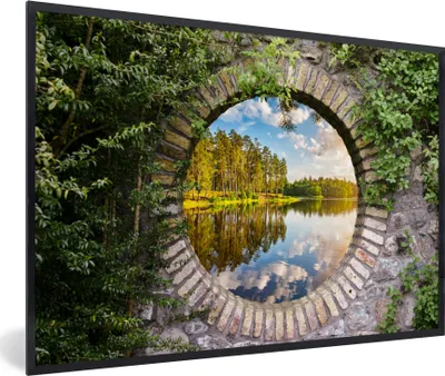 Produktbild von MuchoWow® Gerahmtes Poster Bäume - Wasser - Aussicht 60x40 cm - Poster mit Schwarzem Bilderrahmen Wandposter Rahmen Foto Bilder - Printing - Wanddeko Schlafzimmer