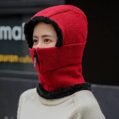 Produktbild von Frauen-Wintermütze mit Fleecekapuze, Fahrrad- und Skimasker, Mütze, warme Wintermütze, Schal für kalte Wetterbedingungen