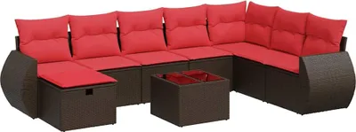Immagine prodotto di vidaXL Set di divani da giardino 9 pezzi con cuscini in polirattan marrone