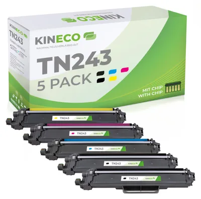 Produktbild von Kineco TN243 TN 247 5er Set Toner kompatibel für Brother MFC-L3750CDW DCP-L3550CDW HL-L3210CW HL-L3230CDW MFC-L3770CDW HL-L3270CDW Ersatz für TN-243 und TN-247 TN243CMYK Multipack mit Chip