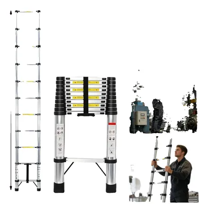 Image de Échelle télescopique, acier inoxydable, capacité de charge de 150 kg, 3,2 m, sans crochets