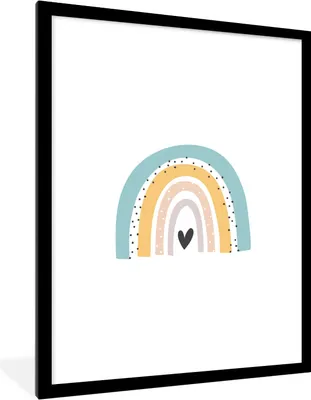Produktbild von MuchoWow® Gerahmtes Poster Regenbogen - Mädchen - Jungen - Herz - Pastell 60x80 cm - Poster mit Schwarzem Bilderrahmen Wandposter Rahmen Foto Bilder - Wohnzimmer - Dekorationen - Prämie