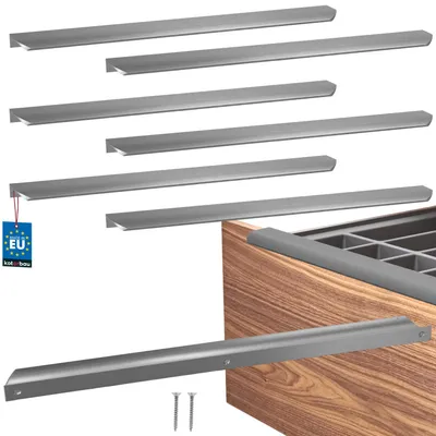Image de KOTARBAU® Lot de 6 poignées de meubles, poignées d'armoire 436 mm, argent mat (ZnAl), poignées à visser par l'arrière, poignées de chant, poignées de tiroir, cuisine moderne