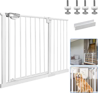 Obrázok produktu pre YARDIN zábrana na schody, dvojitý zámok, extra bezpečná kovová zábrana na dvere, biela, 105-115 cm, zábrana na dvere | 90° doraz | automatické zatváranie