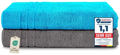 Produktbild von Komfortec 2er Saunahandtuch Set 80x200 cm, Große Saunatücher aus 100% Baumwolle,