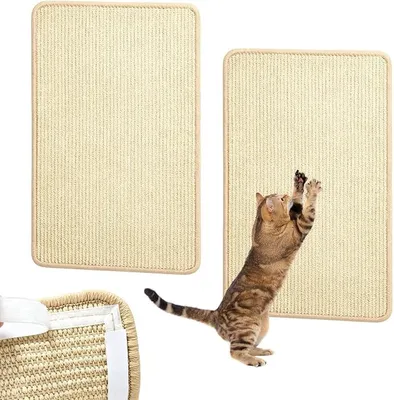 Produktbild von PolkaHome® 2er Set Kratzbretter für Katzen – Sisal Kratzmatte 50x30cm, Wandschutz & Möbelschutz, Kratzpappe mit Klebeband, Beige