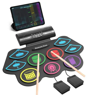 Zdjęcie produktu dla Składana elektroniczna perkusja z 9 padami, przenośny zestaw perkusyjny Bluetooth dla początkujących
